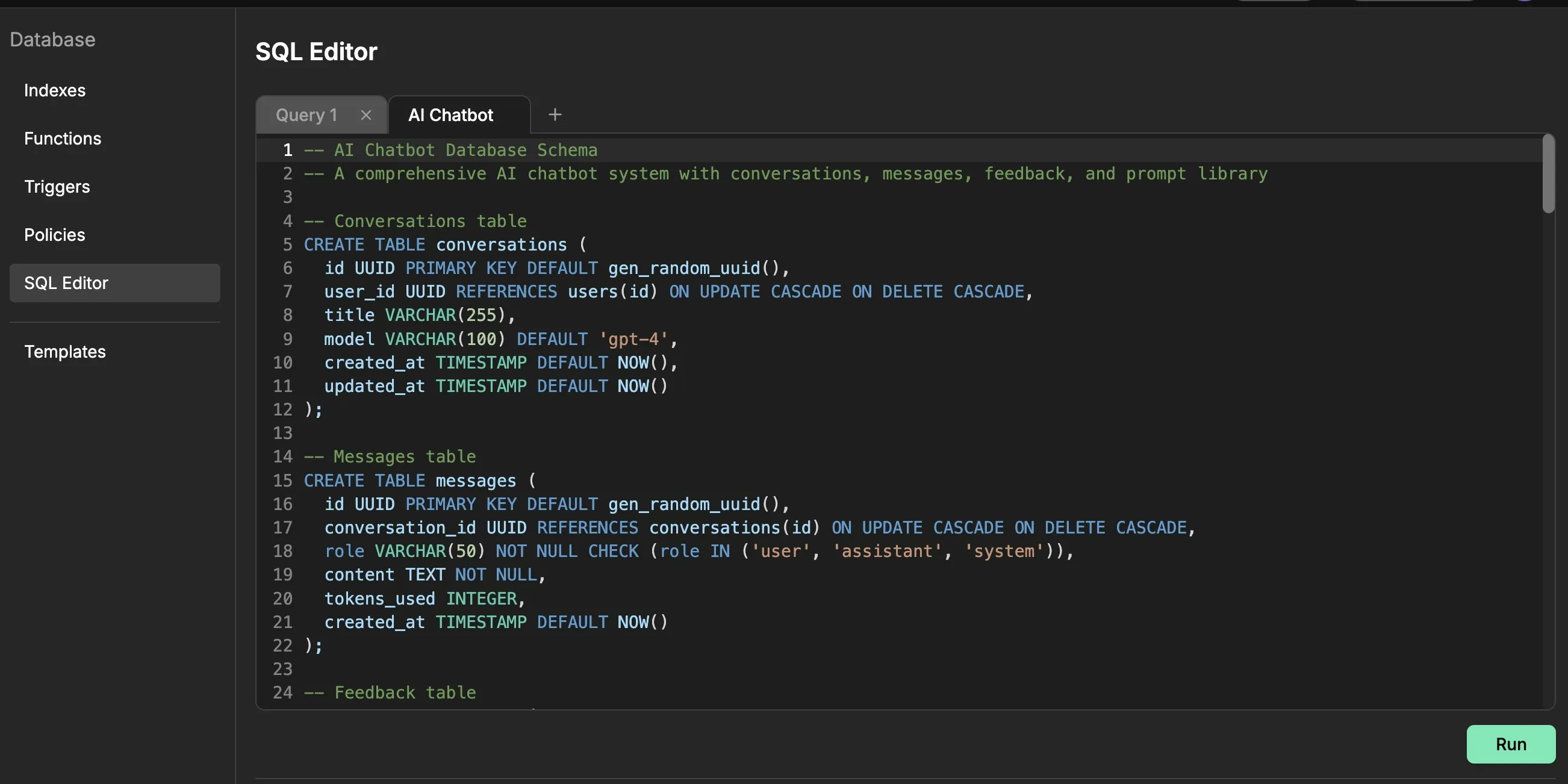 SQL Editor in Dashboard